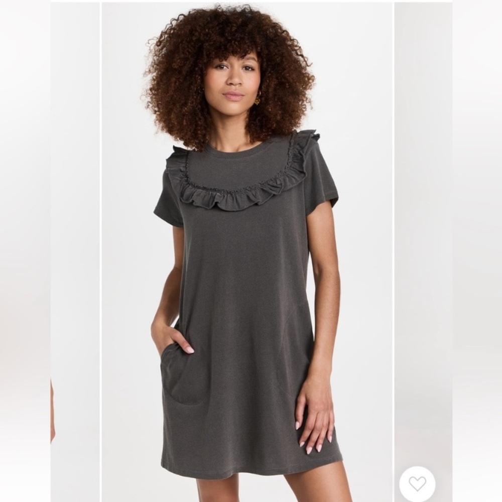 Clare V Cotton Lagenlook Short Sleeve Ruffle Charlotte Tee Shirt Dress Large